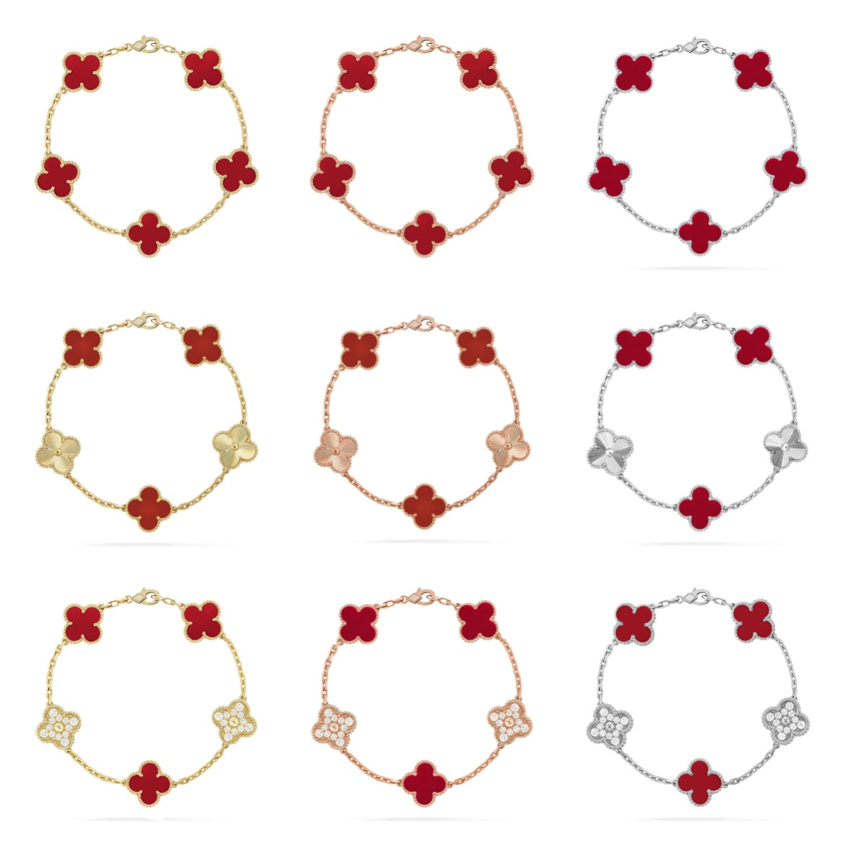[AuraJewelry]New  CLOVER 5 MOTIF RED CORNELIAN BRACELET COLLECTION