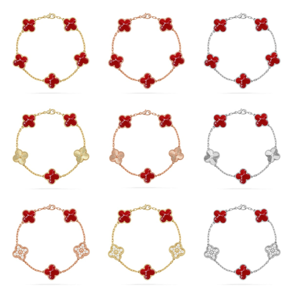 [AuraJewelry]New CLOVER 5 MOTIF RED PATTERN BRACELET COLLECTION