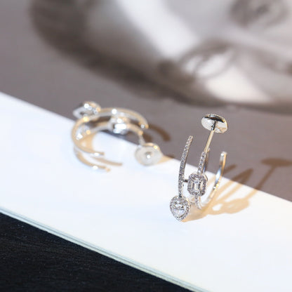 [AuraJewelry]CREOLES MY TWIN 2 RANGS SILVER DIAMOND EARRINGS