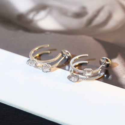 [AuraJewelry]CREOLES MY TWIN 2 RANGS SILVER DIAMOND EARRINGS