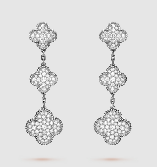 ¡®AuraJewelry¡¯CLOVER 3 MOTIF DIAMOND SILVER DROP EARRINGS