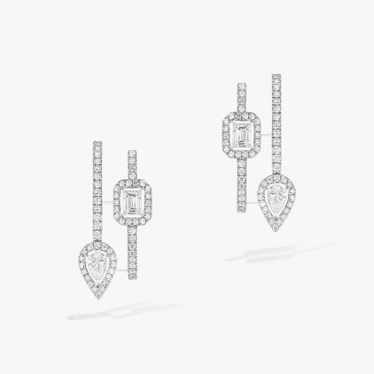 [AuraJewelry]CREOLES MY TWIN 2 RANGS SILVER DIAMOND EARRINGS