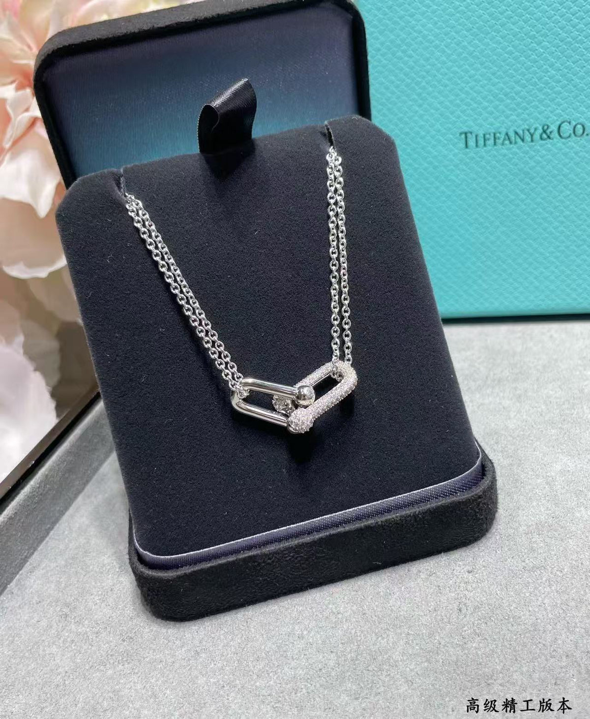 [AuraJewelry]T House Diamond-Set Double Chain Link Pendant Necklace