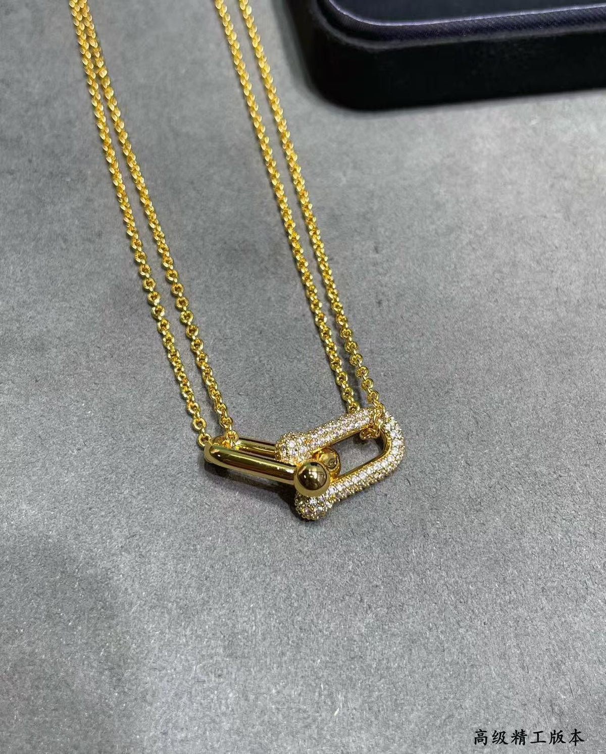 [AuraJewelry]T House Diamond-Set Double Chain Link Pendant Necklace