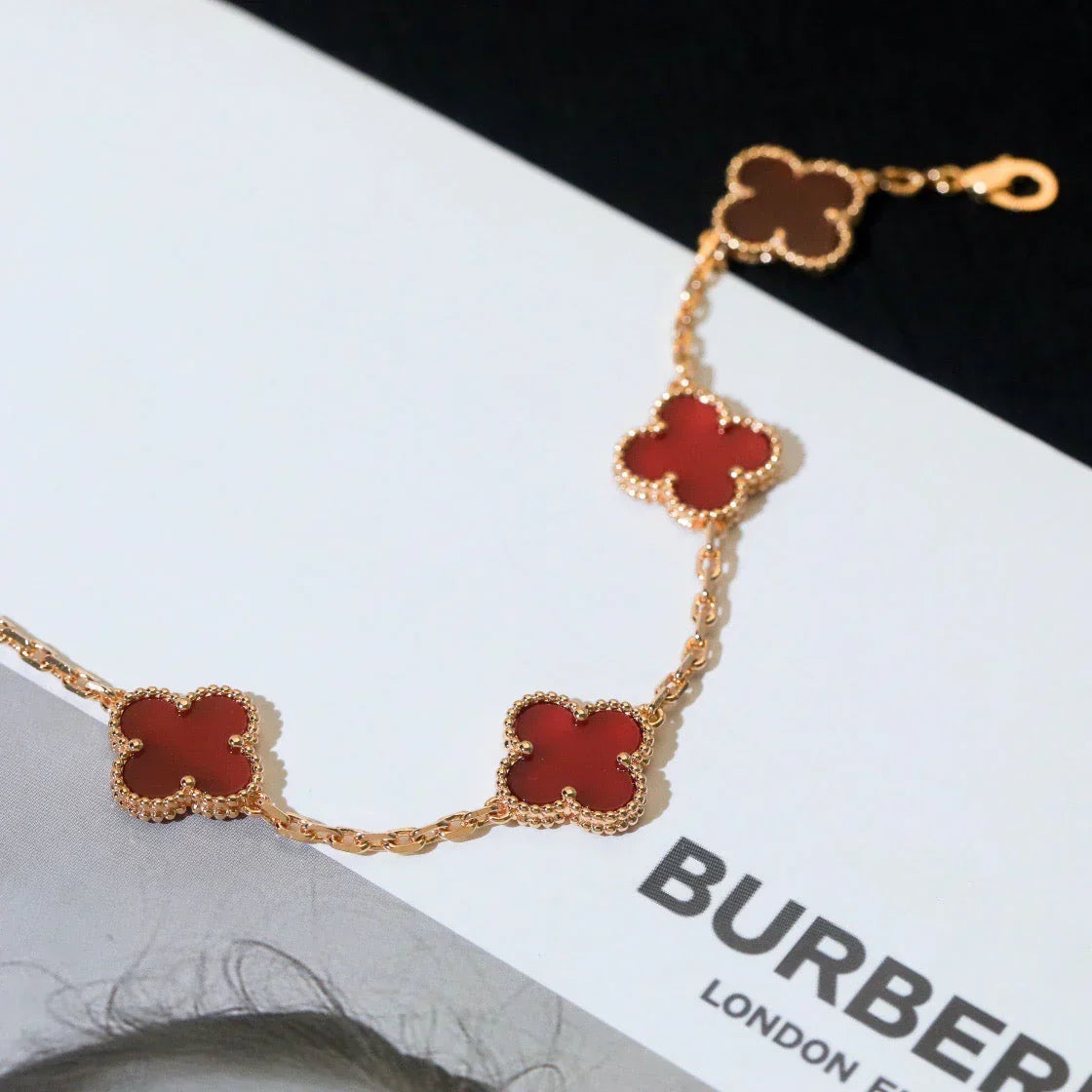 [AuraJewelry]New  CLOVER 5 MOTIF RED CORNELIAN BRACELET COLLECTION