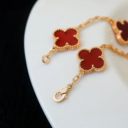 [AuraJewelry]New  CLOVER 5 MOTIF RED CORNELIAN BRACELET COLLECTION