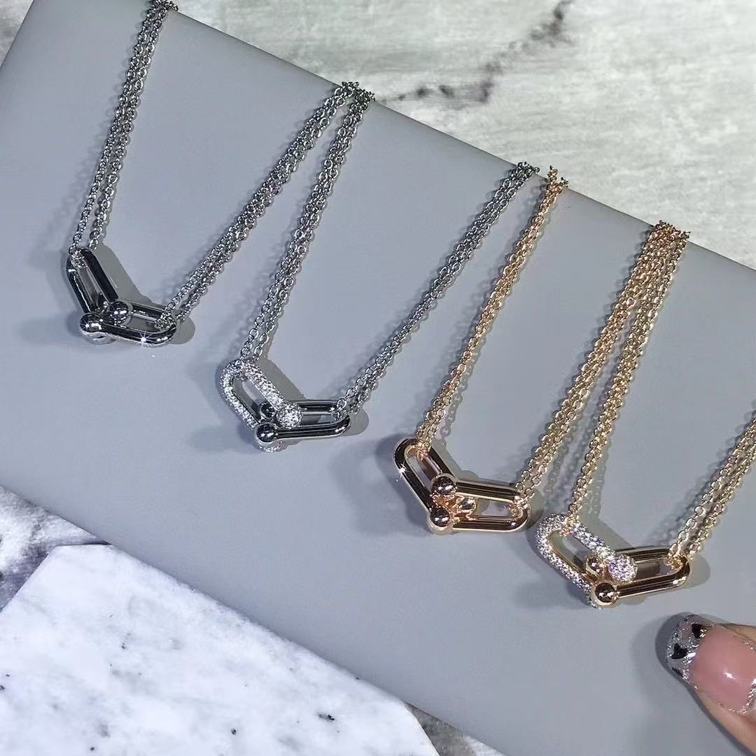 [AuraJewelry]T House Diamond-Set Double Chain Link Pendant Necklace