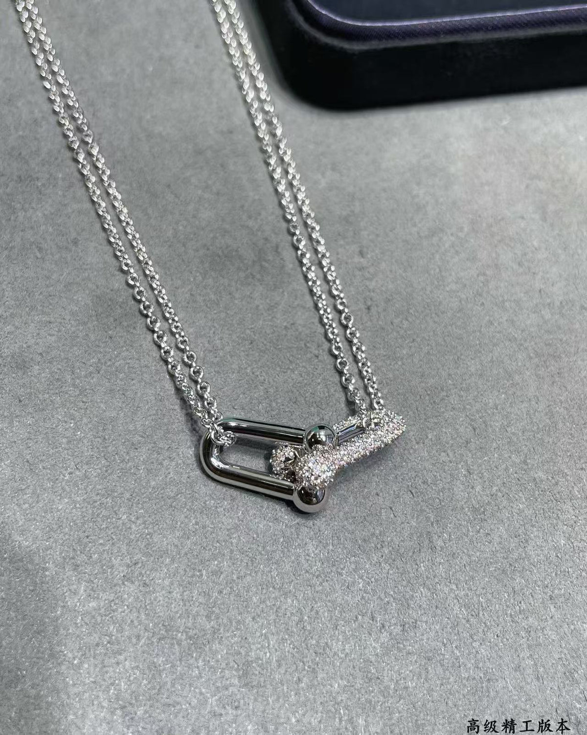 [AuraJewelry]T House Diamond-Set Double Chain Link Pendant Necklace