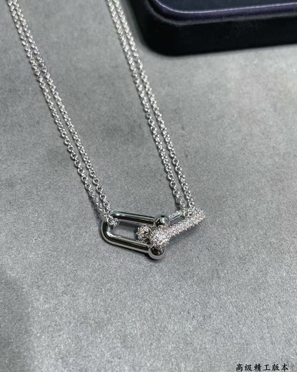 [AuraJewelry]T House Diamond-Set Double Chain Link Pendant Necklace