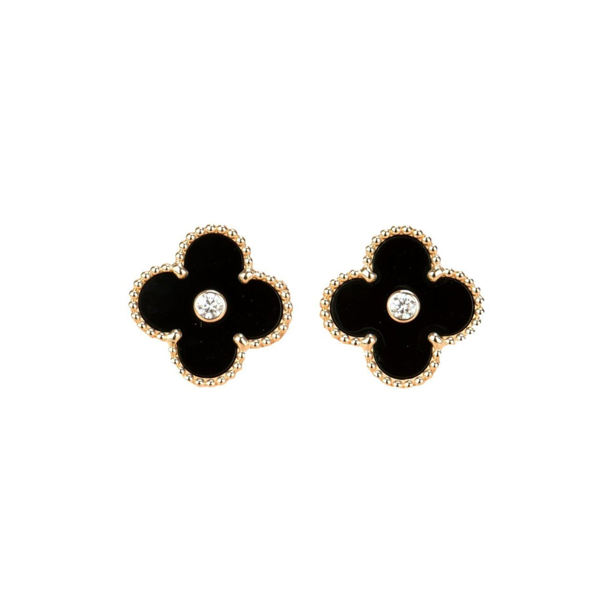 ¡®AuraJewelry¡¯CLOVER MEDIUM 1 MOTIFS ONYX DIAMOND EARRINGS