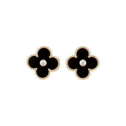 ¡®AuraJewelry¡¯CLOVER MEDIUM 1 MOTIFS ONYX DIAMOND EARRINGS