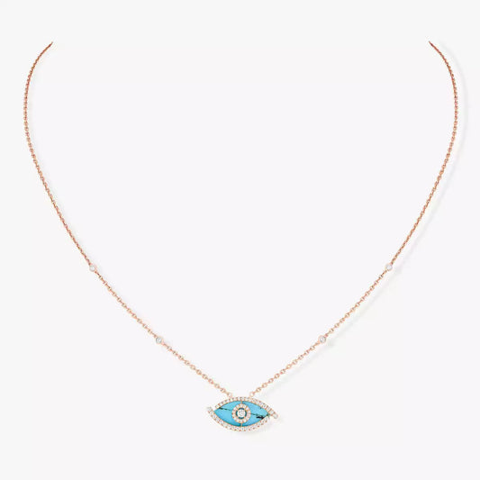 [AuraJewelry]Lucky Eye Diamond Necklace in Rose Gold and Turquoise