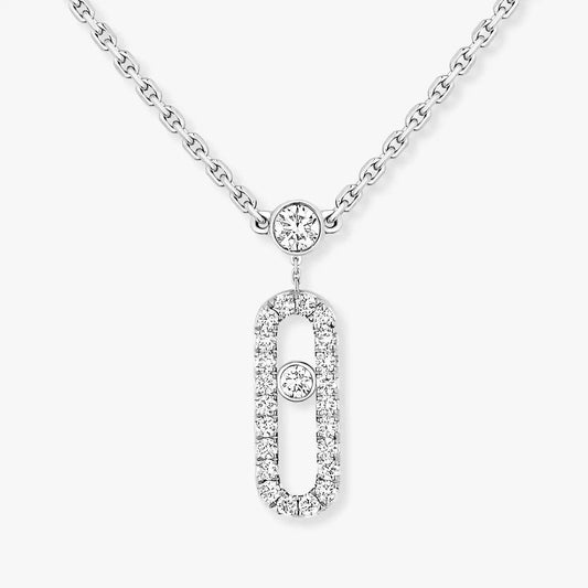 [AuraJewelry]2 Rows Rose Gold Diamond Pave_ Necklace Move Uno