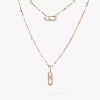 [AuraJewelry]2 Rows Rose Gold Diamond Pave_ Necklace Move Uno