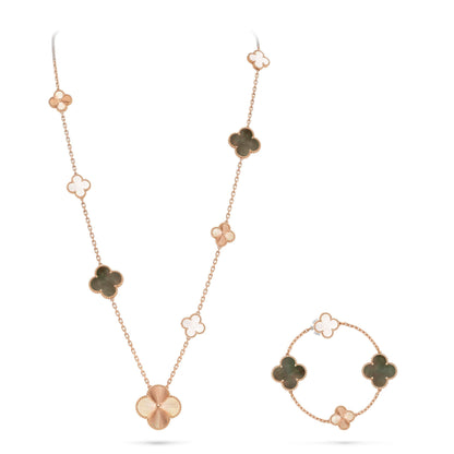 [AuraJewelry]DETACHABLE CLOVER 15(11+4) FLOWER ROSE GOLD NECKLACE SET