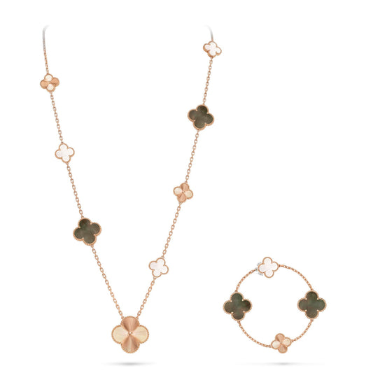 [AuraJewelry]DETACHABLE CLOVER 15(11+4) FLOWER ROSE GOLD NECKLACE SET