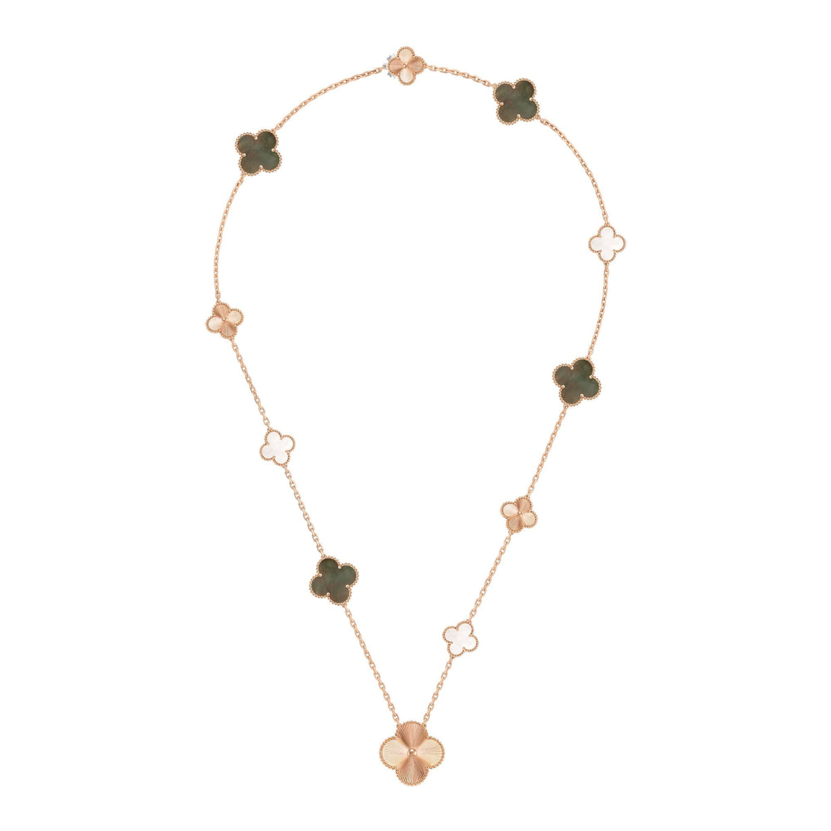 [AuraJewelry]DETACHABLE CLOVER 15(11+4) FLOWER ROSE GOLD NECKLACE SET