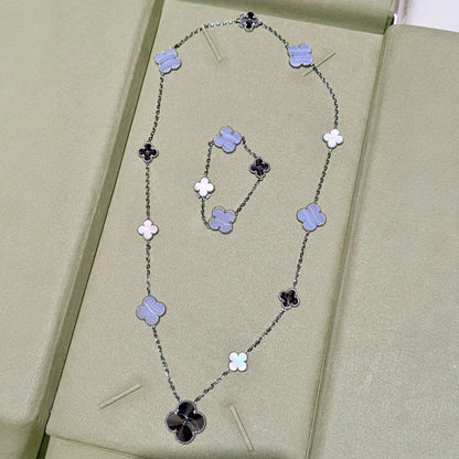 [AuraJewelry]DETACHABLE CLOVER 15(11+4) FLOWER SILVER NECKLACE SET