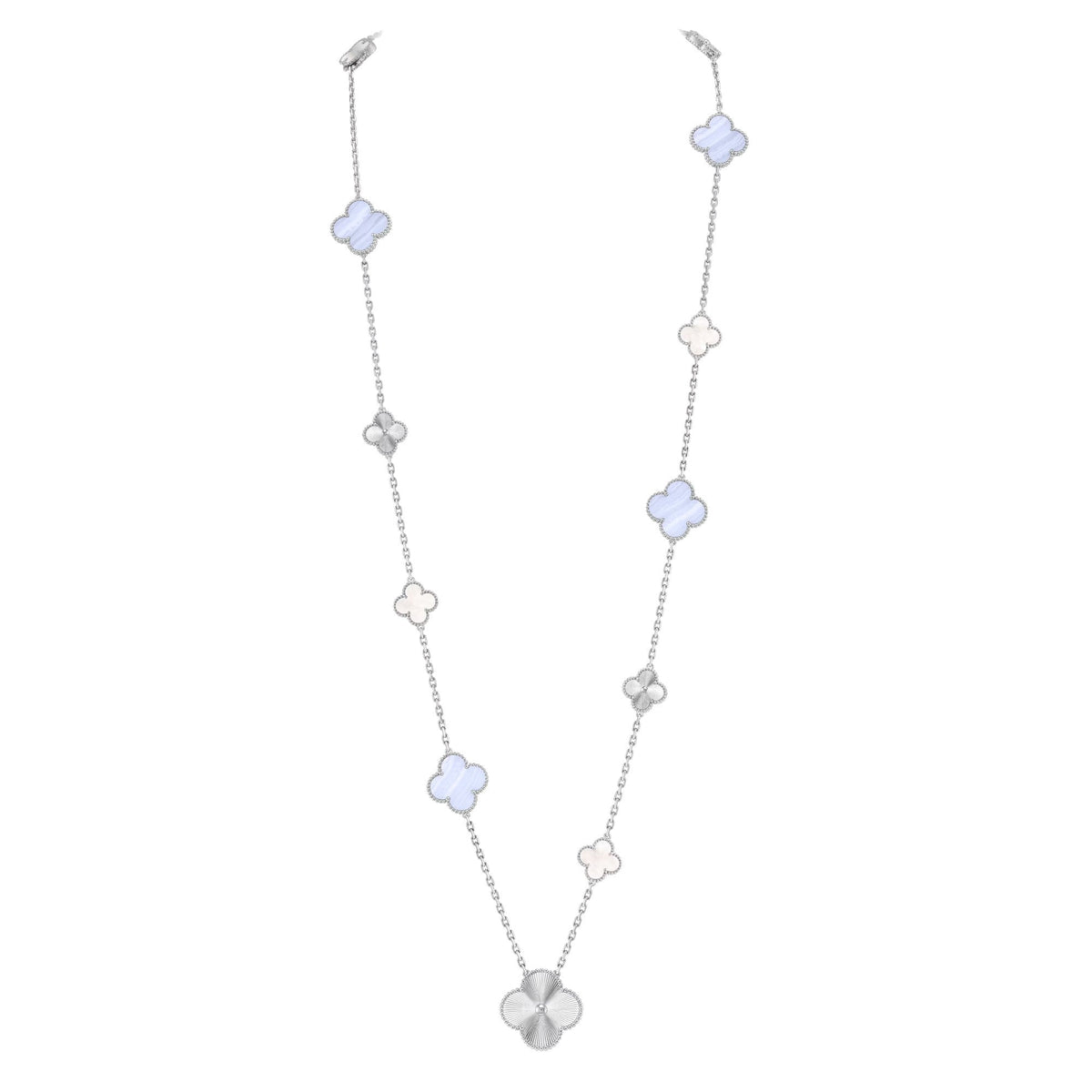 [AuraJewelry]DETACHABLE CLOVER 15(11+4) FLOWER SILVER NECKLACE SET