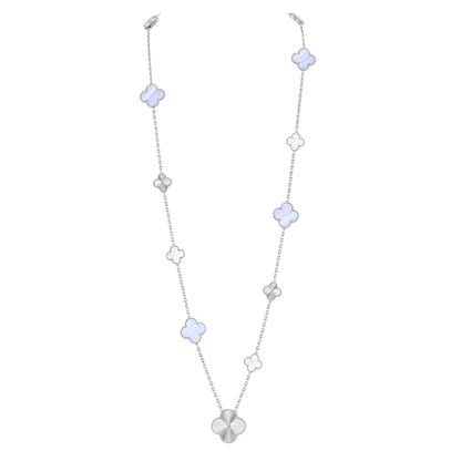 [AuraJewelry]DETACHABLE CLOVER 15(11+4) FLOWER SILVER NECKLACE SET