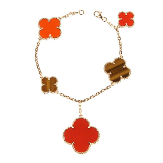 ¡®AuraJewelry¡¯CLOVER BRACELET 5 MOTIFS CARNELIAN TIGER EYE