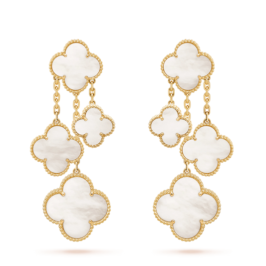 ¡®AuraJewelry¡¯CLOVER EARRINGS WHITE MOP 4 MOTIFS GOLD
