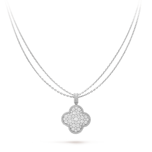 ¡®AuraJewelry¡¯CLOVER 25MM SILVER FULL DIAMOND BIG CLOVER NECKLACE