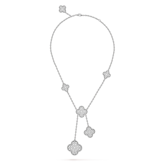 ¡®AuraJewelry¡¯CLOVER 5 MOTIFS SILVER DIAMONDS NECKLACE