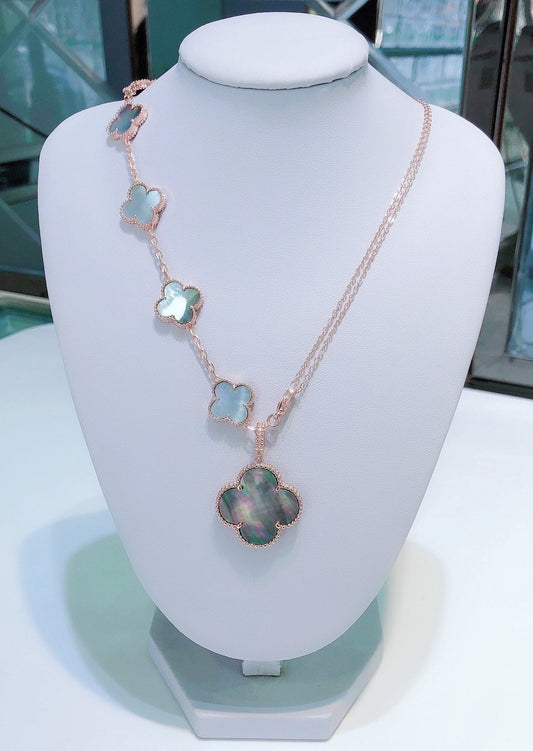 ¡®AuraJewelry¡¯COMBINED BRACELET 5 MOTIFS AND NECKLACE DARK MOP ROSE GOLD